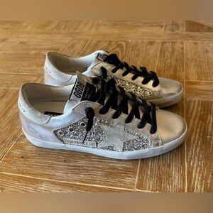 Golden Goose Silver and Black Sneakers